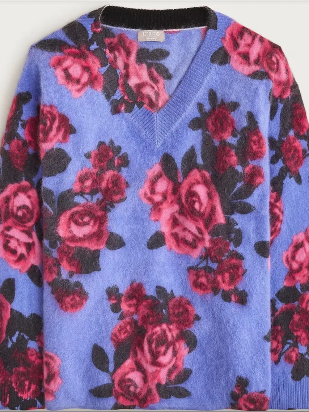 J.Crew Brushed cashmere relaxed V-neck sweater MEDIUM  in floral print
